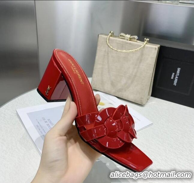 New Design Saint Laurent Patent Leather Slide Sandal With 6.5cm Heel Y42017 Red 2020