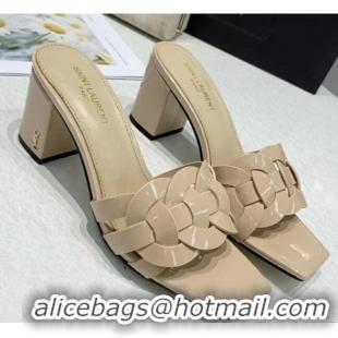 New Design Saint Laurent Patent Leather Slide Sandal With 6.5cm Heel Y42017 Beige 2020