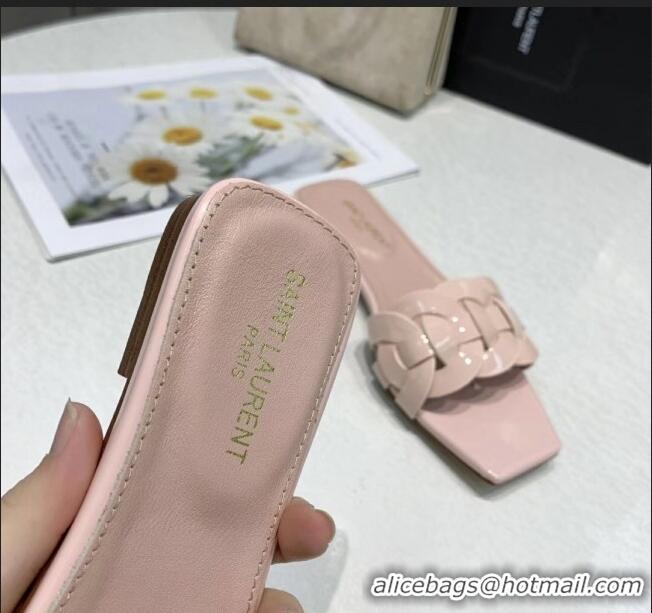 New Cheap Saint Laurent Patent Leather Flat Sandal Y42024 Pink 2020