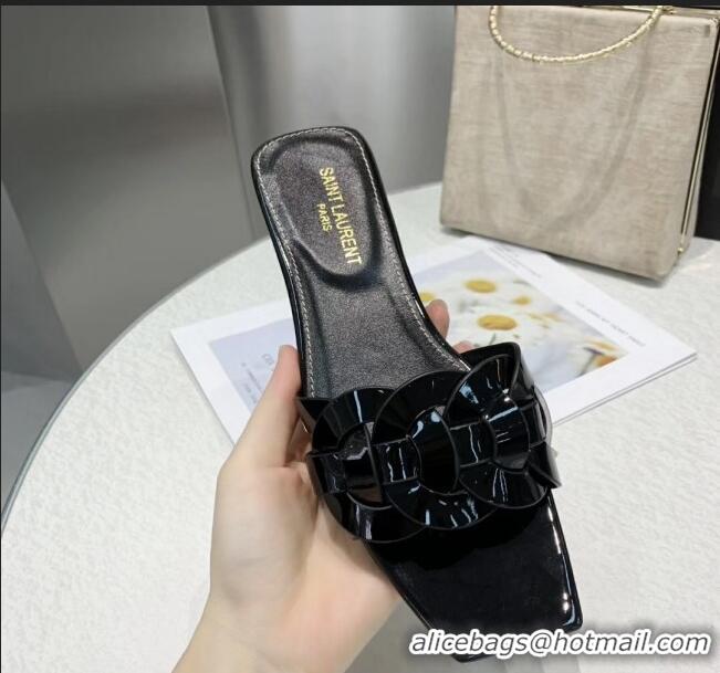  ​Low Price Saint Laurent Patent Leather Flat Sandal Y42024 Black 2020