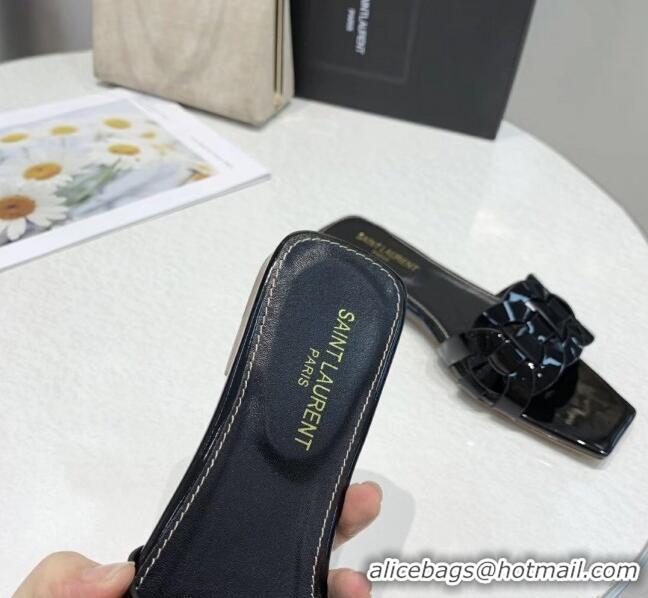  ​Low Price Saint Laurent Patent Leather Flat Sandal Y42024 Black 2020