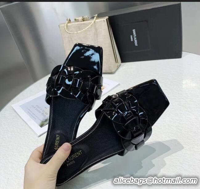  ​Low Price Saint Laurent Patent Leather Flat Sandal Y42024 Black 2020