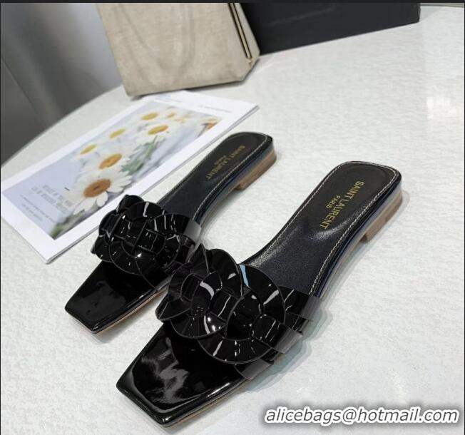  ​Low Price Saint Laurent Patent Leather Flat Sandal Y42024 Black 2020