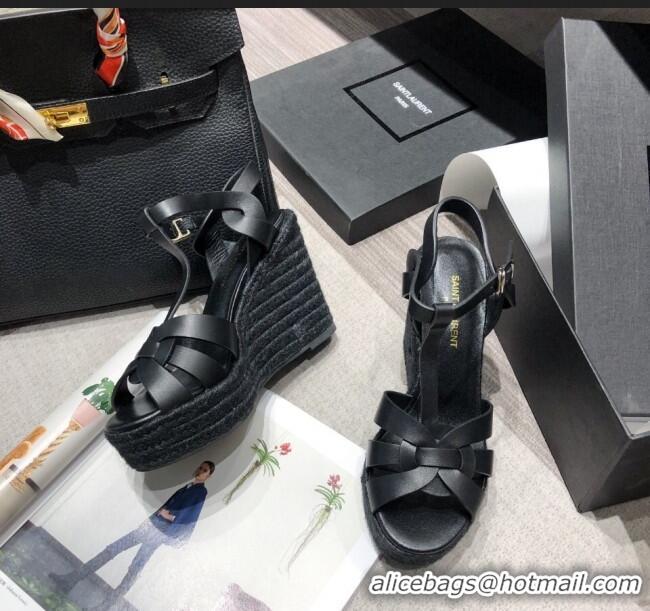 Low Price Saint Laurent Lambskin Espadrille Platform Sandals Y71331 Black 2020