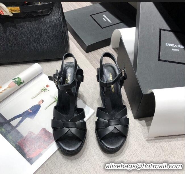 Low Price Saint Laurent Lambskin Espadrille Platform Sandals Y71331 Black 2020