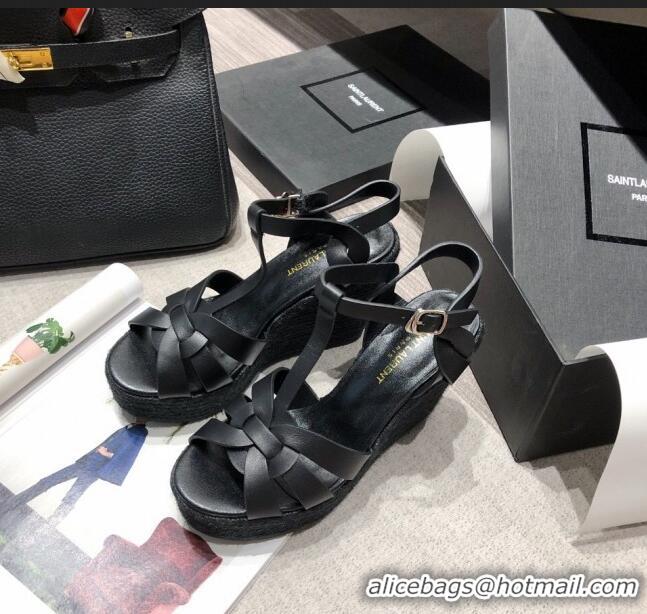 Low Price Saint Laurent Lambskin Espadrille Platform Sandals Y71331 Black 2020