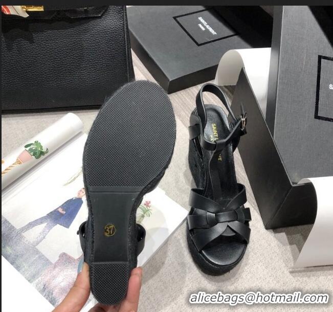 Low Price Saint Laurent Lambskin Espadrille Platform Sandals Y71331 Black 2020