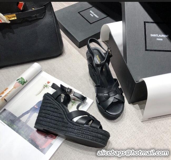 Low Price Saint Laurent Lambskin Espadrille Platform Sandals Y71331 Black 2020