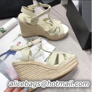 Free Shipping Saint Laurent Lambskin Espadrille Platform Sandals Y71331 White 2020