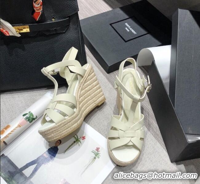 Free Shipping Saint Laurent Lambskin Espadrille Platform Sandals Y71331 White 2020