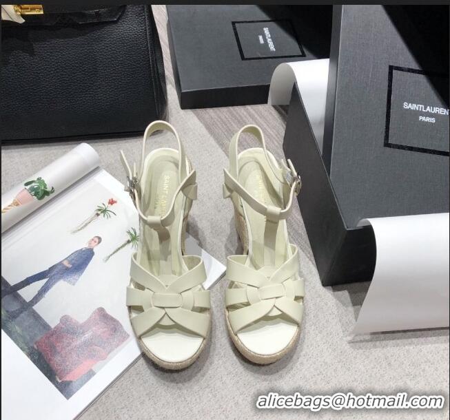 Free Shipping Saint Laurent Lambskin Espadrille Platform Sandals Y71331 White 2020