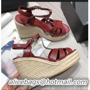 Top Quality Saint Laurent Lambskin Espadrille Platform Sandals Y71331 Burgundy 2020