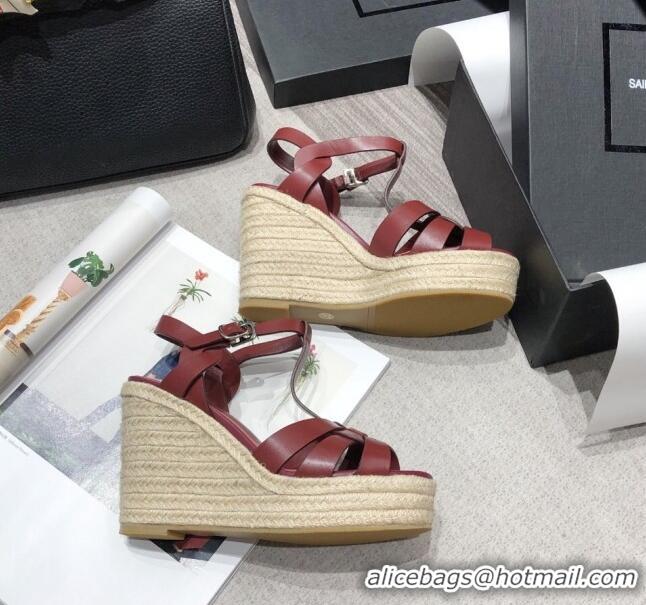 Top Quality Saint Laurent Lambskin Espadrille Platform Sandals Y71331 Burgundy 2020