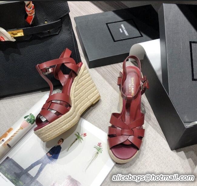 Top Quality Saint Laurent Lambskin Espadrille Platform Sandals Y71331 Burgundy 2020