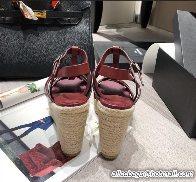 Top Quality Saint Laurent Lambskin Espadrille Platform Sandals Y71331 Burgundy 2020