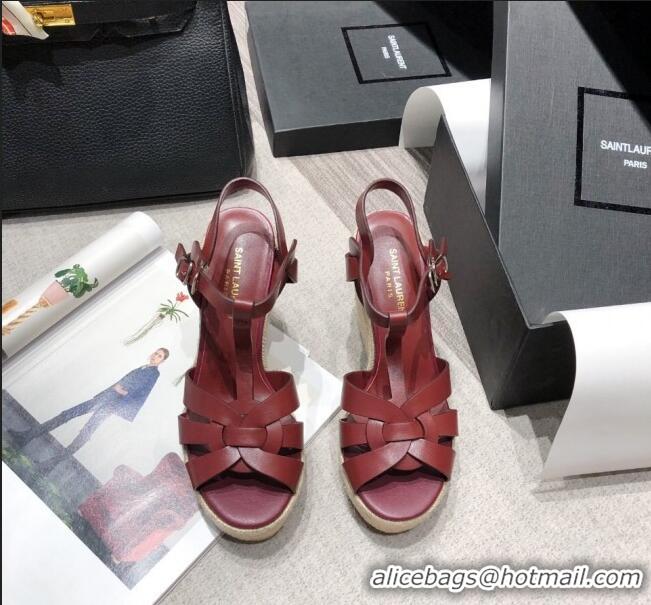 Top Quality Saint Laurent Lambskin Espadrille Platform Sandals Y71331 Burgundy 2020