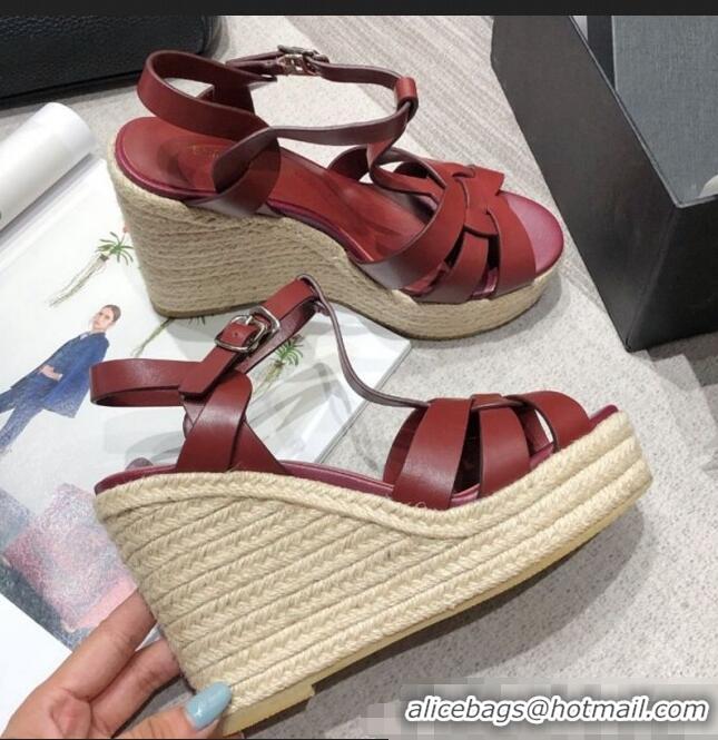 Top Quality Saint Laurent Lambskin Espadrille Platform Sandals Y71331 Burgundy 2020