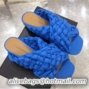 Wholesale Bottega Veneta Lambskin Woven Cross Strap Flat Slide Sandals BV1319 Blue 2020