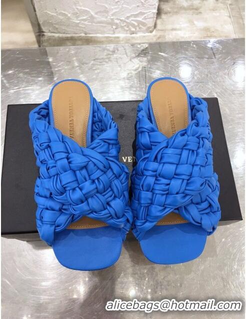 Wholesale Bottega Veneta Lambskin Woven Cross Strap Flat Slide Sandals BV1319 Blue 2020