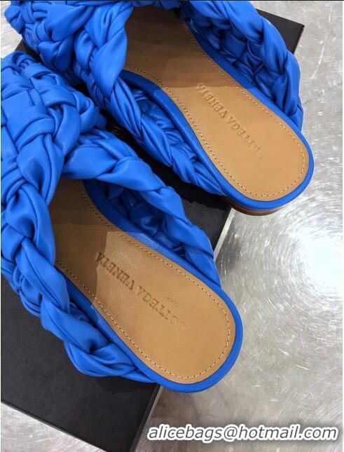 Wholesale Bottega Veneta Lambskin Woven Cross Strap Flat Slide Sandals BV1319 Blue 2020