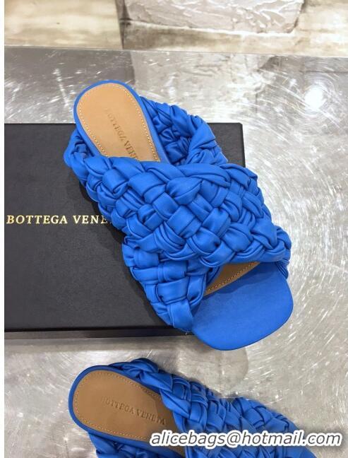 Wholesale Bottega Veneta Lambskin Woven Cross Strap Flat Slide Sandals BV1319 Blue 2020