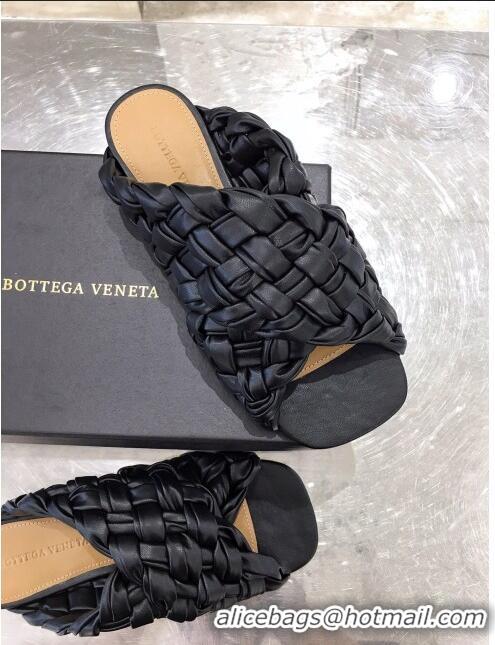 Fashion Bottega Veneta Lambskin Woven Cross Strap Flat Slide Sandals BV1319 Black 2020