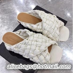 New Style Bottega Veneta Lambskin Woven Cross Strap Flat Slide Sandals BV1319 White 2020