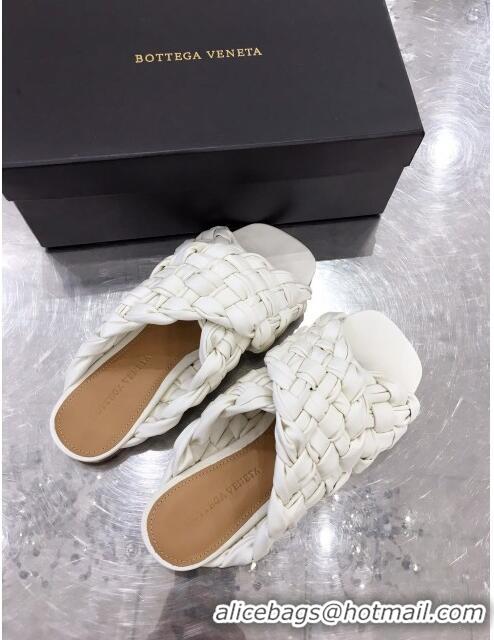 New Style Bottega Veneta Lambskin Woven Cross Strap Flat Slide Sandals BV1319 White 2020