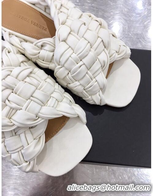 New Style Bottega Veneta Lambskin Woven Cross Strap Flat Slide Sandals BV1319 White 2020