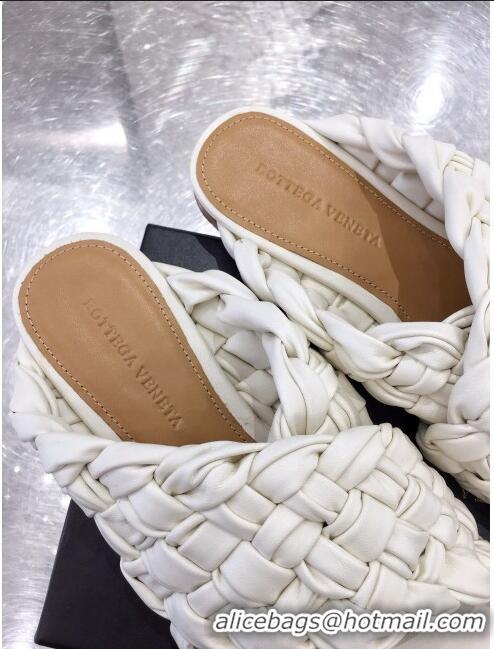 New Style Bottega Veneta Lambskin Woven Cross Strap Flat Slide Sandals BV1319 White 2020