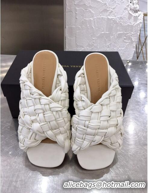 New Style Bottega Veneta Lambskin Woven Cross Strap Flat Slide Sandals BV1319 White 2020