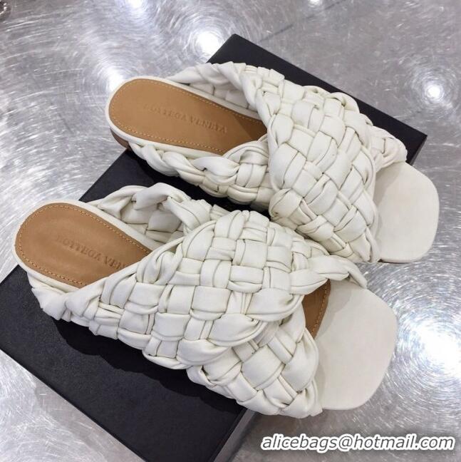 New Style Bottega Veneta Lambskin Woven Cross Strap Flat Slide Sandals BV1319 White 2020