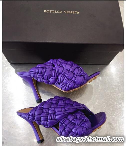 Low Cost Bottega Veneta Lambskin Woven Heel Slide Sandals 90mm BV2425 Purple 2020