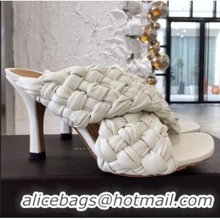 High Quality Bottega Veneta Lambskin Woven Heel Slide Sandals 90mm BV2425 White 2020