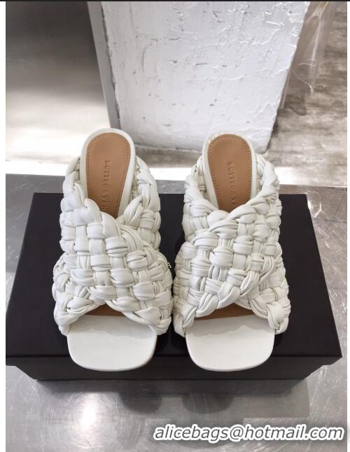 High Quality Bottega Veneta Lambskin Woven Heel Slide Sandals 90mm BV2425 White 2020