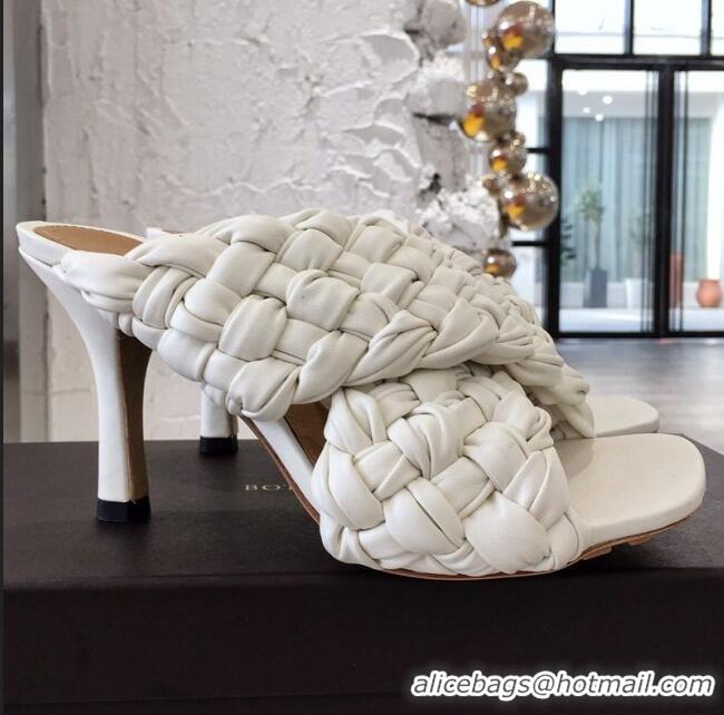 High Quality Bottega Veneta Lambskin Woven Heel Slide Sandals 90mm BV2425 White 2020