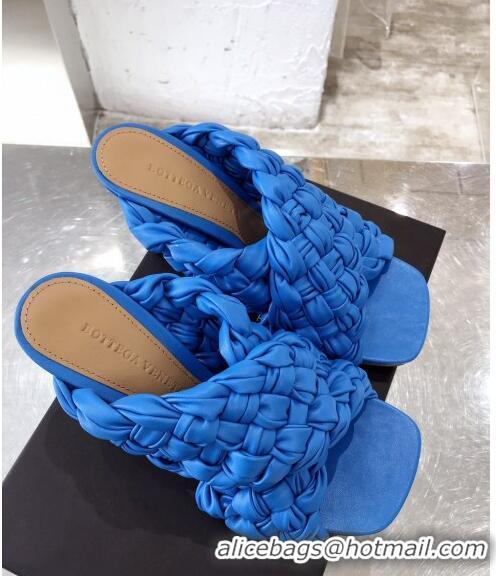 Luxury Classic Bottega Veneta Lambskin Woven Heel Slide Sandals 90mm BV2425 Royal Blue 2020