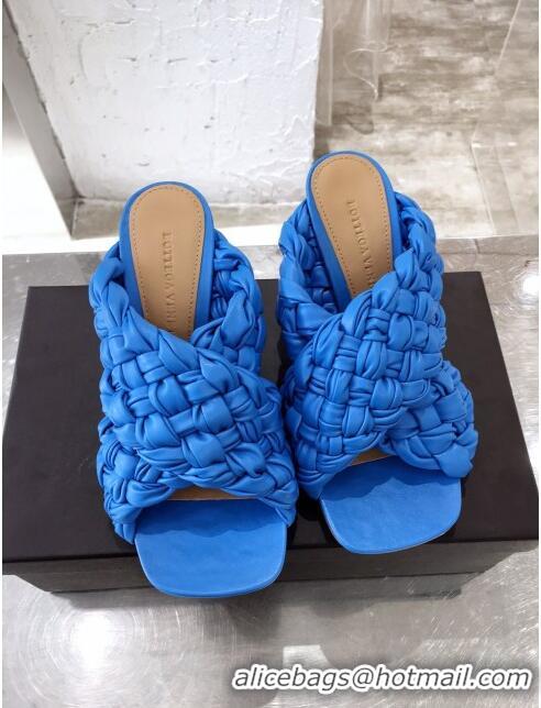 Luxury Classic Bottega Veneta Lambskin Woven Heel Slide Sandals 90mm BV2425 Royal Blue 2020