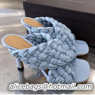 Free Shipping Bottega Veneta Lambskin Woven Heel Slide Sandals 90mm BV2425 Light Blue 2020