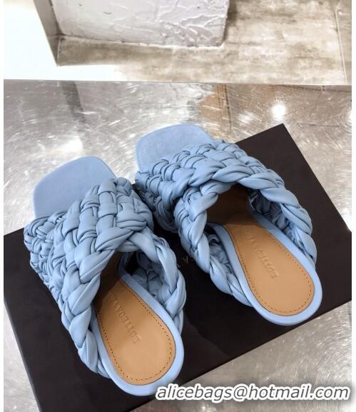 Free Shipping Bottega Veneta Lambskin Woven Heel Slide Sandals 90mm BV2425 Light Blue 2020