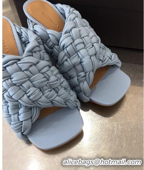 Free Shipping Bottega Veneta Lambskin Woven Heel Slide Sandals 90mm BV2425 Light Blue 2020