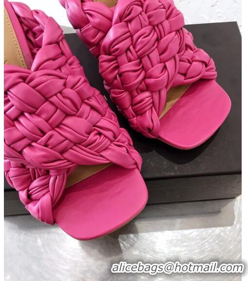 Cheapest Bottega Veneta Lambskin Woven Heel Slide Sandals 90mm BV2425 Pink 2020