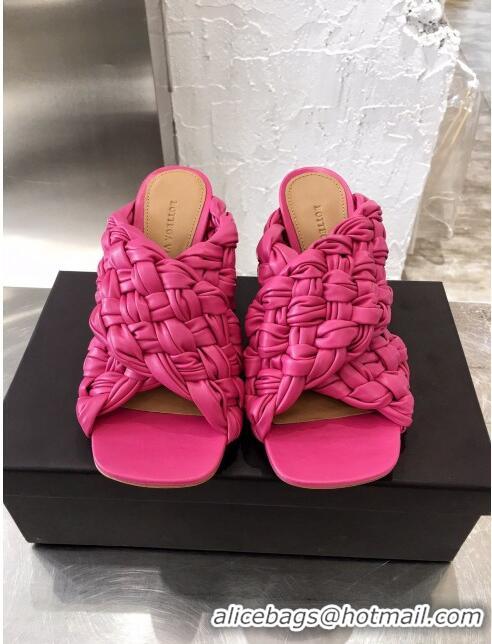 Cheapest Bottega Veneta Lambskin Woven Heel Slide Sandals 90mm BV2425 Pink 2020