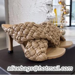 Rebate Bottega Veneta Lambskin Woven Heel Slide Sandals 90mm BV2425 Beige 2020