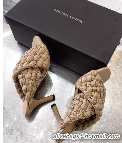 Rebate Bottega Veneta Lambskin Woven Heel Slide Sandals 90mm BV2425 Beige 2020