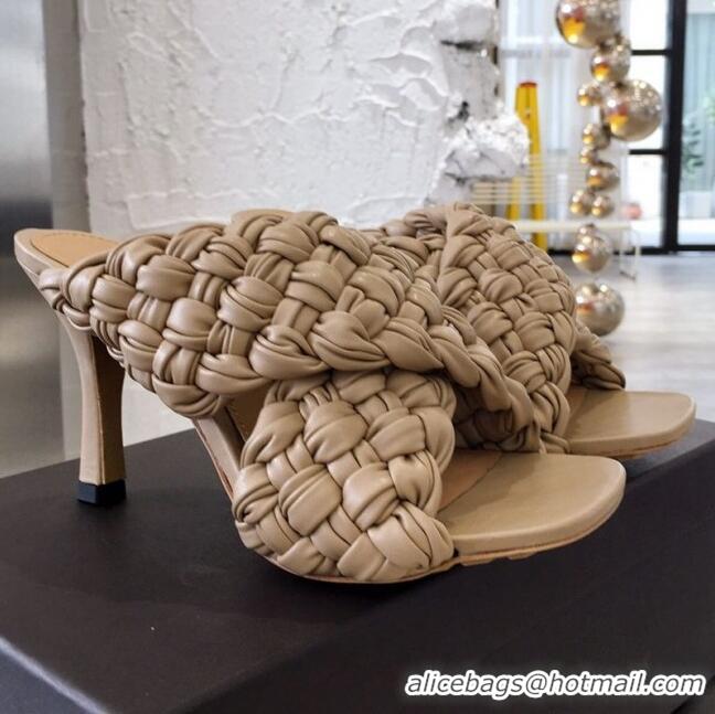 Rebate Bottega Veneta Lambskin Woven Heel Slide Sandals 90mm BV2425 Beige 2020