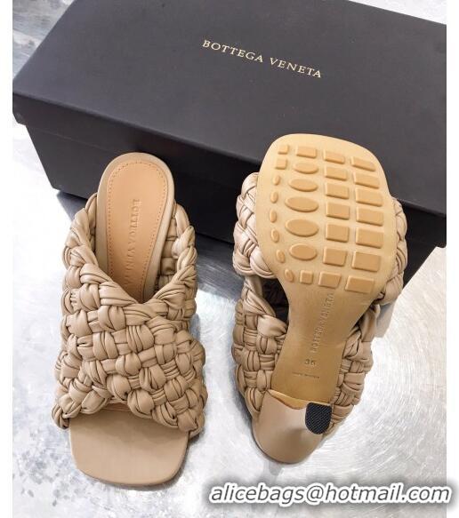 Rebate Bottega Veneta Lambskin Woven Heel Slide Sandals 90mm BV2425 Beige 2020