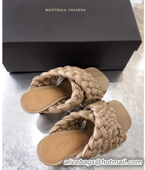 Rebate Bottega Veneta Lambskin Woven Heel Slide Sandals 90mm BV2425 Beige 2020