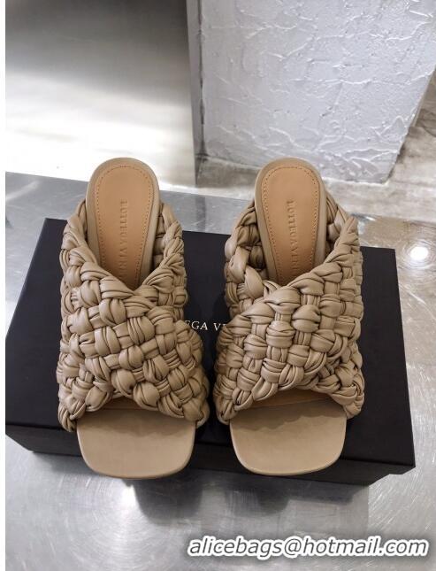 Rebate Bottega Veneta Lambskin Woven Heel Slide Sandals 90mm BV2425 Beige 2020