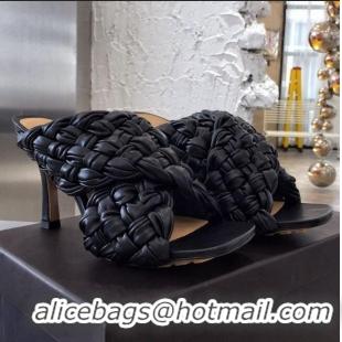 Latest Style Bottega Veneta Lambskin Woven Heel Slide Sandals 90mm BV2425 Black 2020